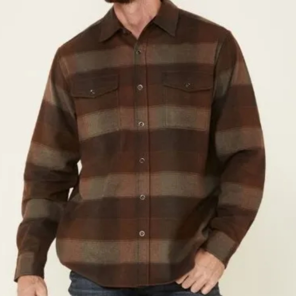 North River Dark Brown Patina Western Snap Flannel Shirt Jacket Sz L/Slim XXL